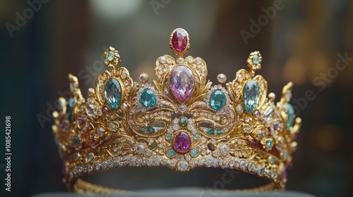 Exquisite Imperial Crown Featuring Vivid Gemstones, Intricate Gold Detailing, and Elegant Design for Royalty and Regal Events