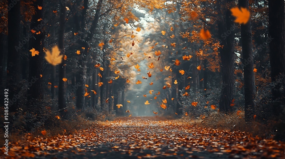 Fototapeta premium Autumn Pathway Through a Vibrant Forest Landscape