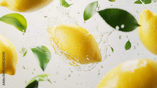 Fresh Lemons Splashing into Water