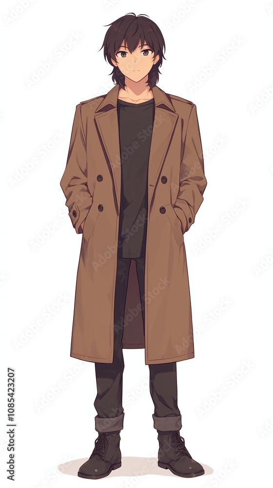 Stylish Anime Male Character in a Trench Coat Stylish Anime Male Character in a Trench Coat