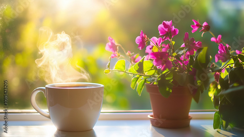 Wallpaper Mural 朝日の中で窓辺に置かれたコーヒーカップ Torontodigital.ca