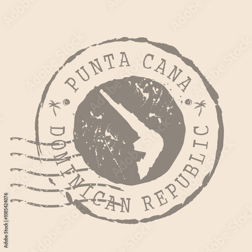 Stamp Postal of Punta Cana is city of Dominican Republic. Map Silhouette rubber Seal.  Design Retro Travel. Seal  Map of Punta Cana grunge  for your design. EPS10