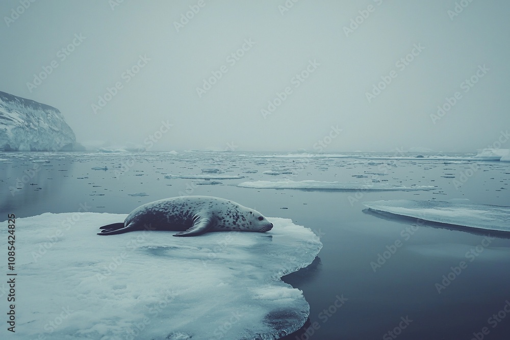 Obraz premium Lonely Seal on Ice: A Serene Moment in the Arctic Wilderness