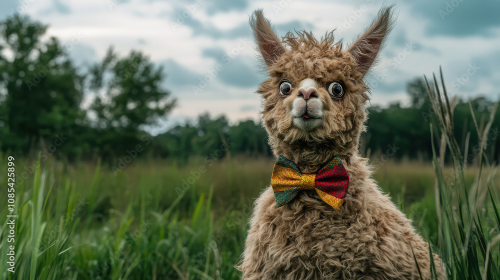 Obraz premium Goofy Alpaca with a Bowtie