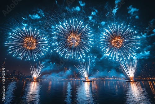 Beautiful Fireworks in the city with night mode