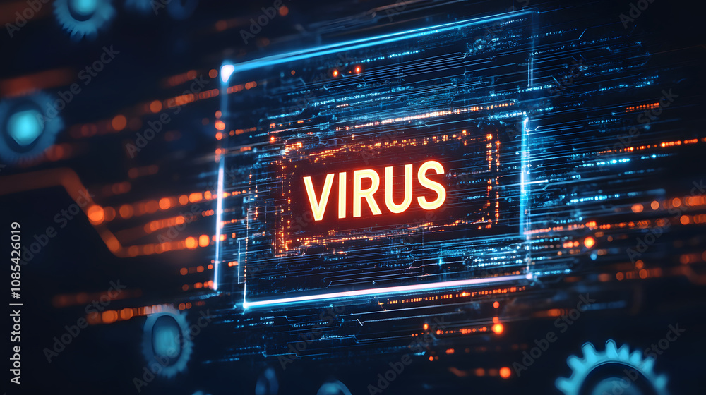 Email alert with virus, digital background with the text Virus, Technology concept for online security and server protection, cyber wallpaper
