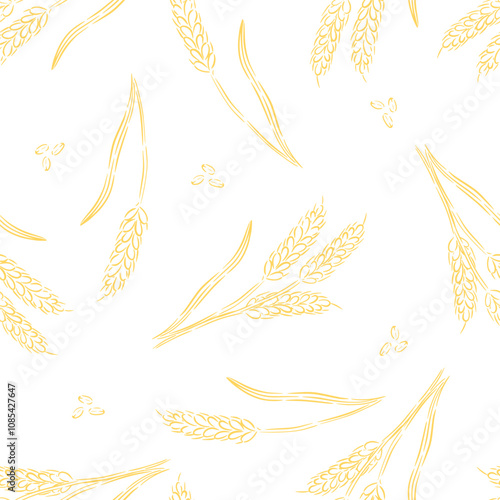 Ears of wheat and grains. Cereal seamless pattern background for textile or wrapping paper design