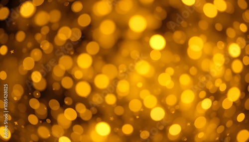 Gold glittering stars dust and bokeh background. Abstract christmas glow light texture with white shades, png