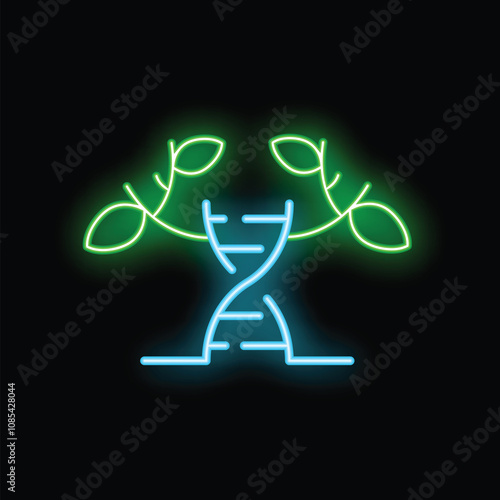 Abstract glowing symbol of genetic engineering combining dna and tree branches