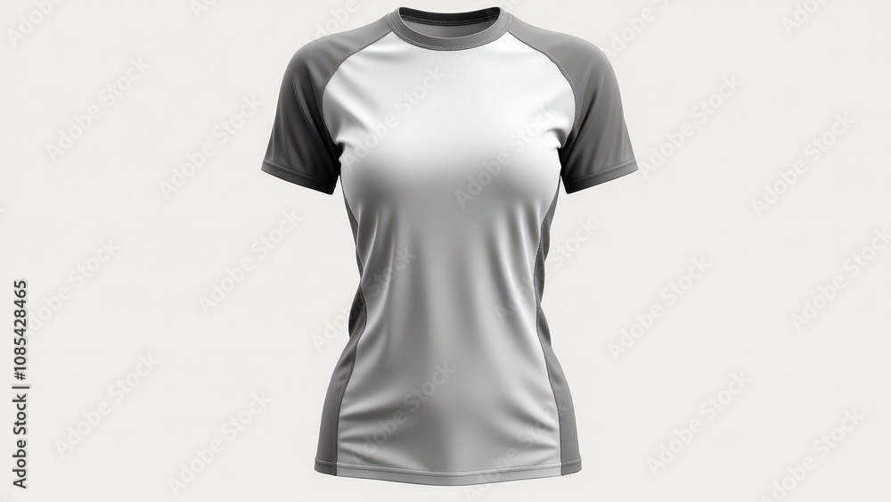 Women's rashguard mockup with a modern front view design, slim fit silhouette, smooth fabric, and stylish feminine touches on a simple background.