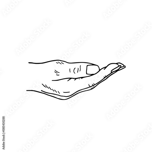Hand-drawn sketch of an open hand cupped on a white background