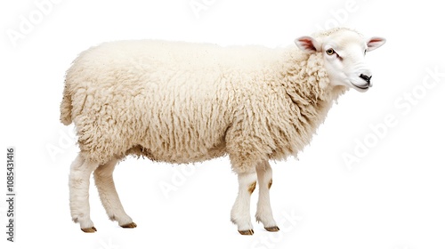 A Fluffy Sheep Standing Against a White Background AI Generated