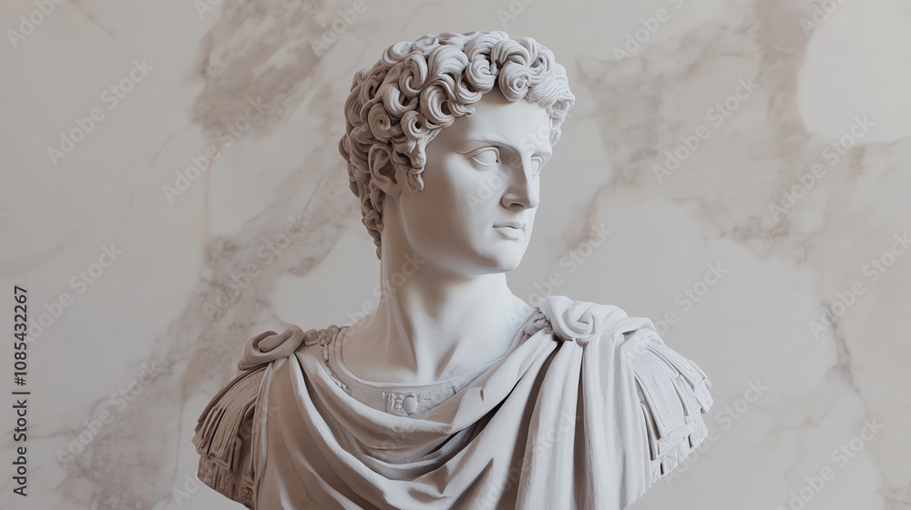 Naklejka premium A marble bust of a man wearing a toga.