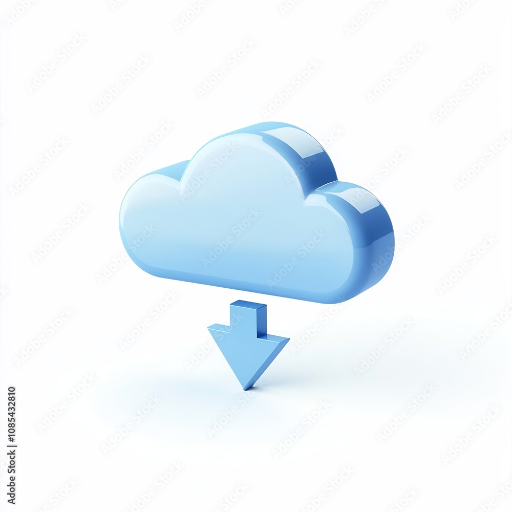 Cloud Download Icon Representing Digital Storage and File Sharing on White Background Cloud Download Icon Representing Digital Storage and File Sharing on White Background