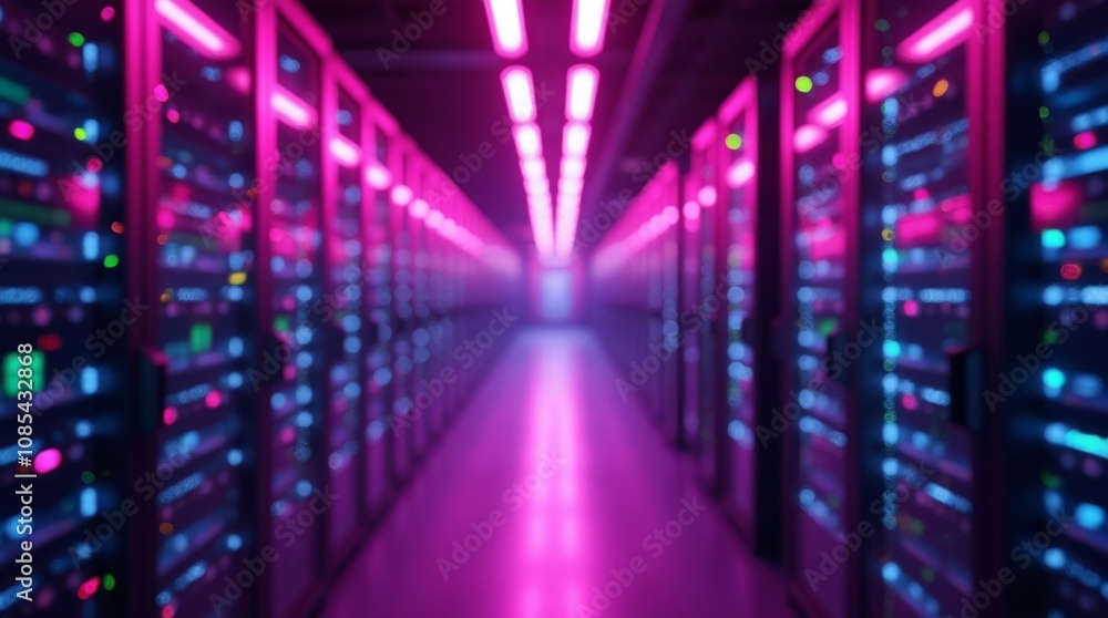 Fototapeta premium Vibrant Data Center: The Glow of Modern Technology