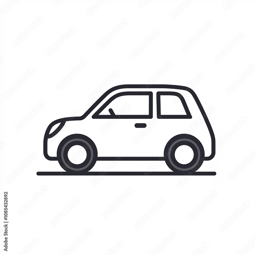 Fototapeta premium Simple Car Icon Representing Transportation or Road Trip on White Background with Copy Space