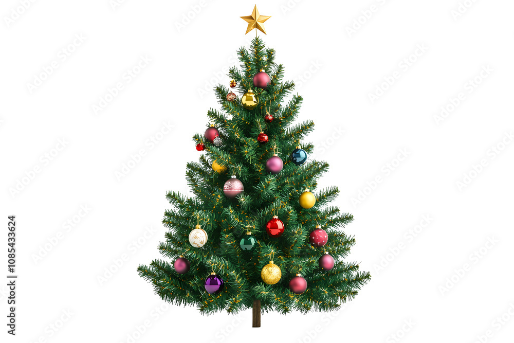 illustration Christmas fir tree decorated with baubles clipart on white background illustration Christmas fir tree decorated with baubles clipart on white background