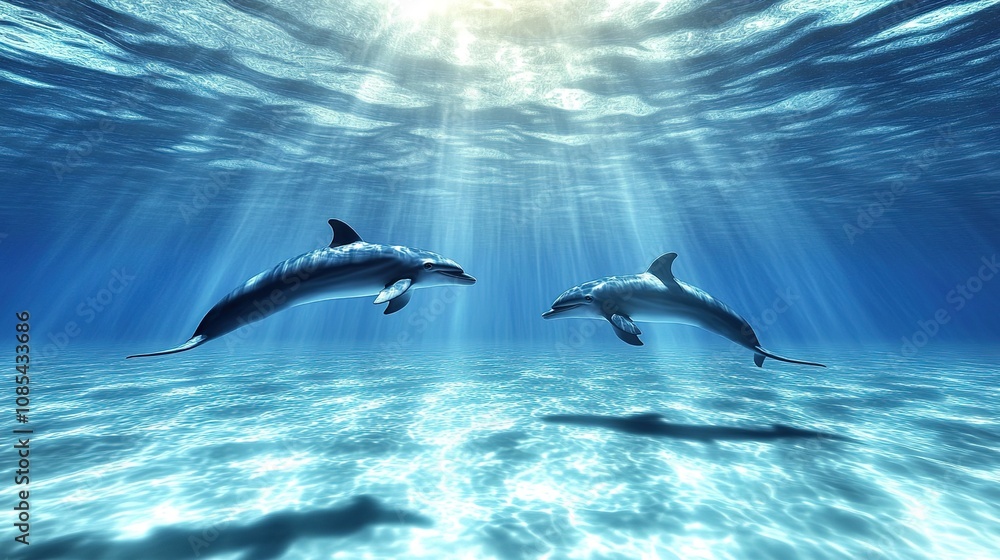 Fototapeta premium Beautiful Underwater Scene of the Sea, Featuring Clear Blue Waters, Vibrant Marine Life, and Colorful Coral Reefs, Capturing the Serenity and Rich Biodiversity Beneath the Ocean.