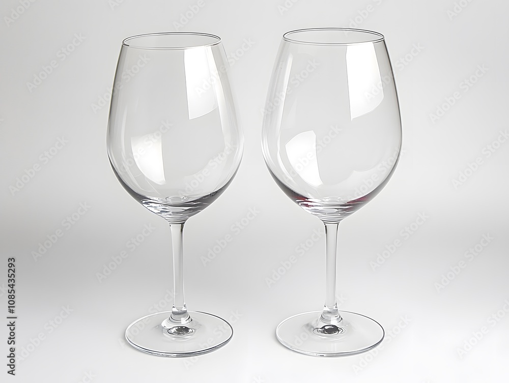 Two empty wine glasses on minimalist grey background. AI generative image. Two empty wine glasses on minimalist grey background. AI generative image.