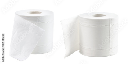 a couple of white toilet paper rolls on white background.