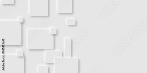 Abstract grey square shape with futuristic concept background.gray paper squares in bright light with shadows.neomorphism Abstract blurred background with Geometric light & white Space design concept