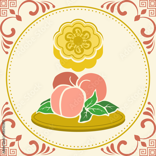 moon cake pattern with Peach Silhouette style and line