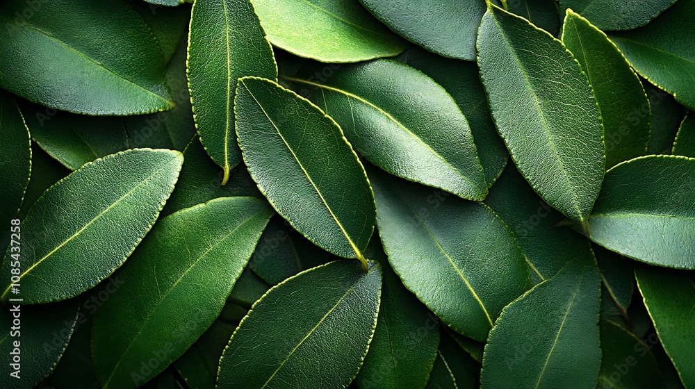 A close-up image of green leaves arranged in a repeating pattern. A close-up image of green leaves arranged in a repeating pattern.