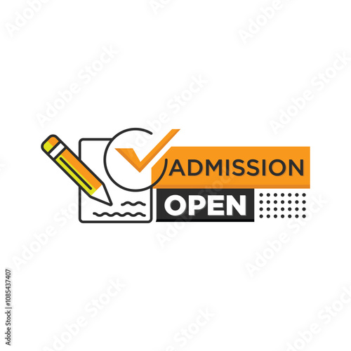 Admission open and check mark Badge vector template for social media post