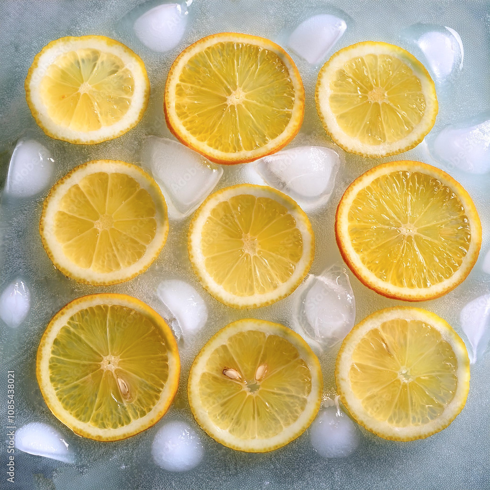 lemon fruit slices on frozen surface lemon fruit slices on frozen surface