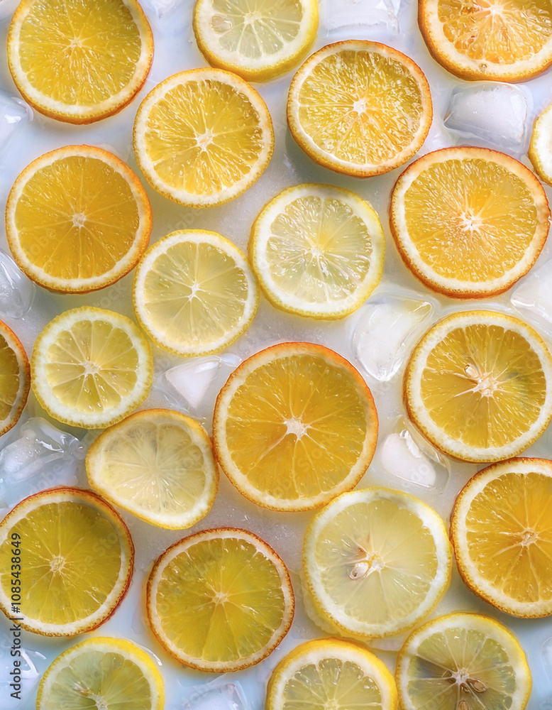 lemon fruit slices on frozen surface lemon fruit slices on frozen surface