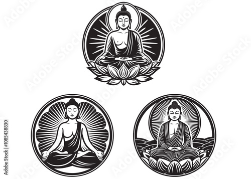 buddha vector silhouette logo icon design, buddha statue on silhouette, buddha and meditation vector silhouette, buddha in lotus.
