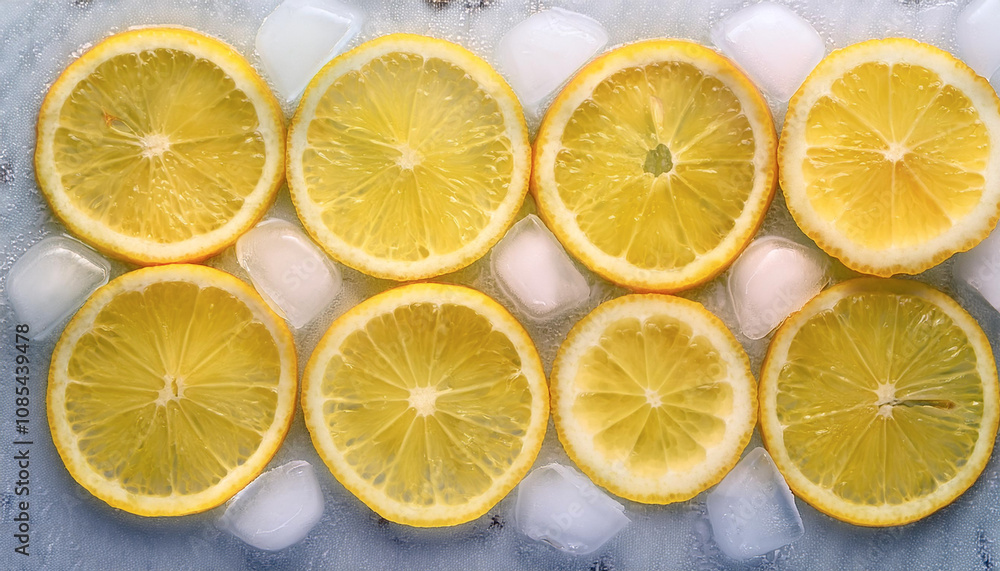 lemon fruit slices on frozen surface lemon fruit slices on frozen surface