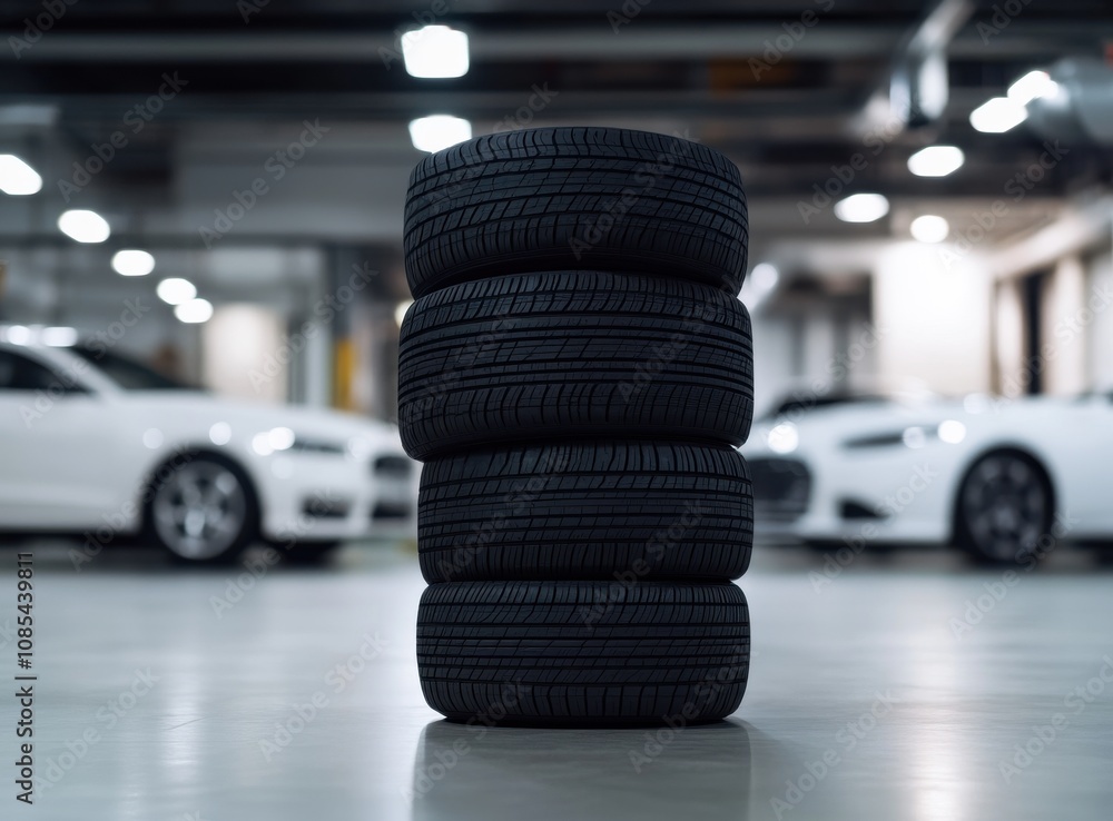 set of tires stacked on top of each other in the foreground, set of tires stacked on top of each other in the foreground,