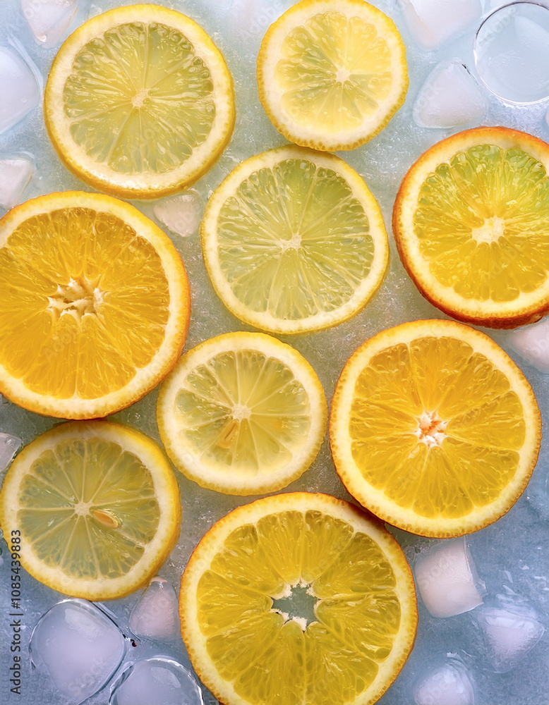 Obraz premium lemon fruit slices on frozen surface