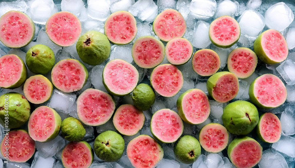 guava fruit slices on frozen surface guava fruit slices on frozen surface