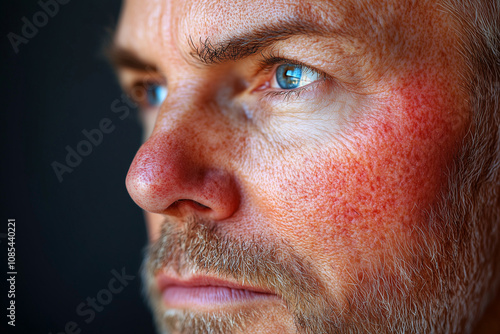 Close-up portrait of a senior man with rosacea on his face photo