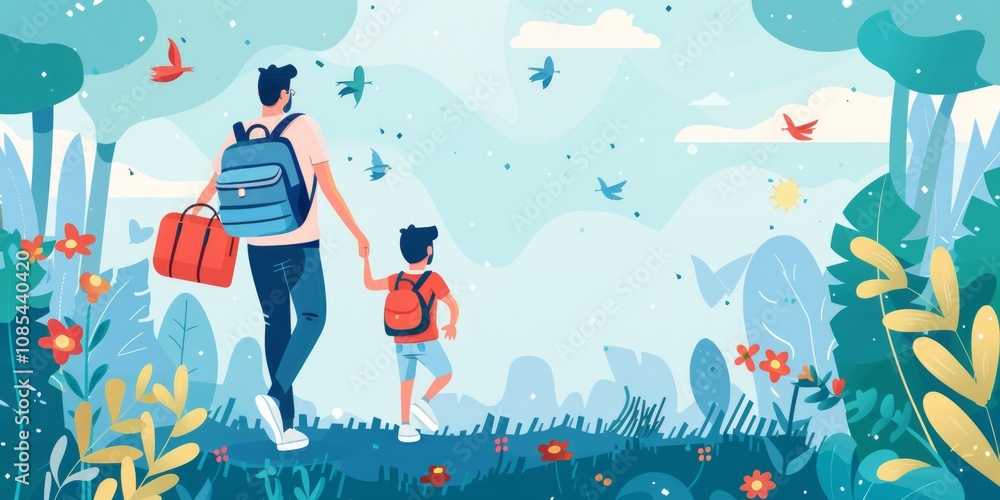 Fototapeta premium Father and Son Adventure: A Journey Through Nature's Embrace