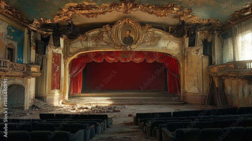 Fototapeta premium A Glimpse Into The Past: A Rundown Theater Stage