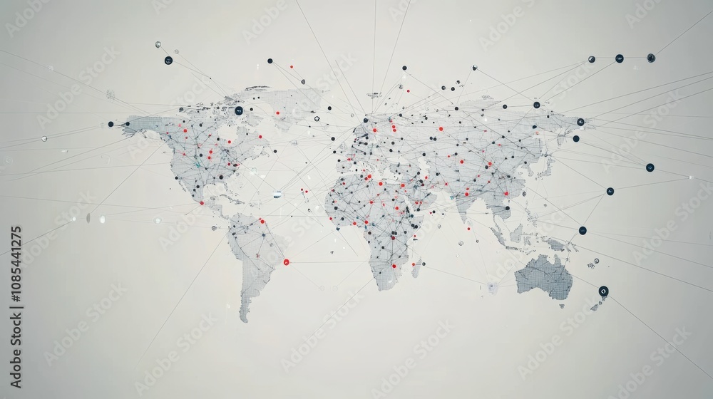 Fototapeta premium world map with dots on big cities and lines that connect them, minimalist background