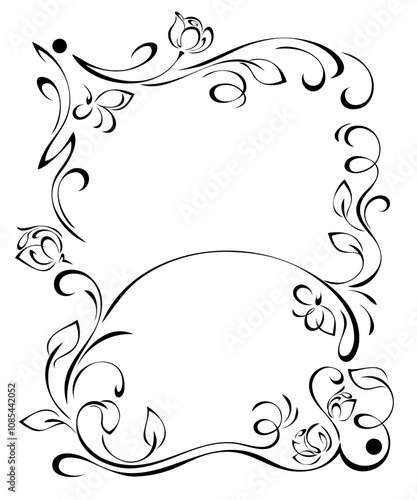 decorative rectangular frame with stylized flowers, leaves and ornate pattern; graphic design
