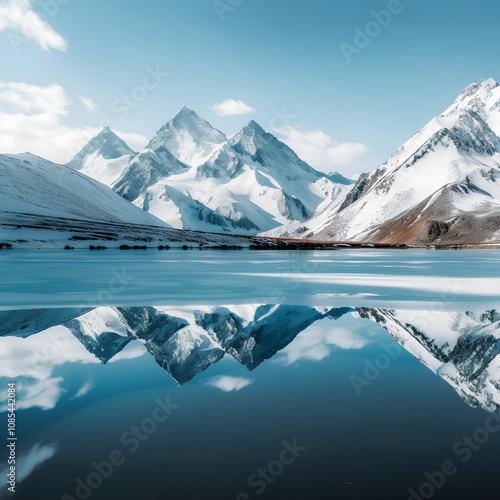 lake and mountains in winter