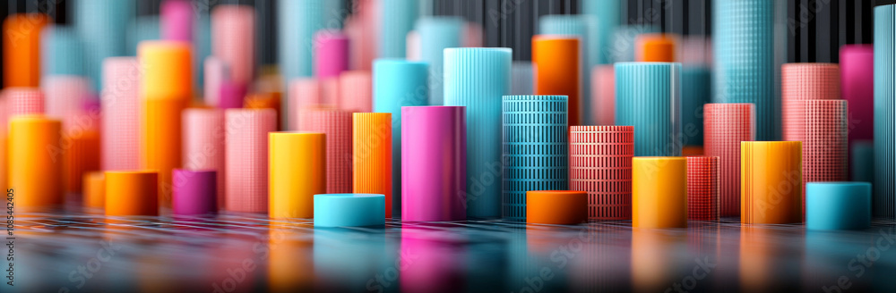 Colorful 3D bar graphs representing data visualization in modern style. vibrant colors create engaging and dynamic atmosphere, perfect for presentations Colorful 3D bar graphs representing data visualization in modern style. vibrant colors create engaging and dynamic atmosphere, perfect for presentations