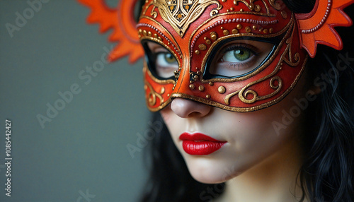 Mysterious Beauty in Red and Gold