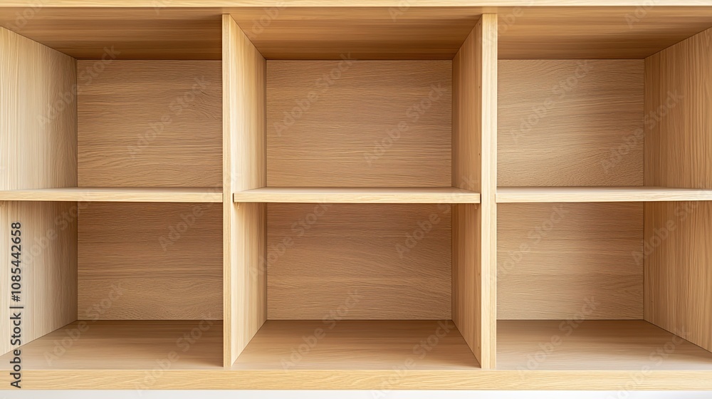 Front View of a Large Empty Open Cupboard Zoomed In, Highlighting Minimalistic Design and Spacious Storage Capacity. Front View of a Large Empty Open Cupboard Zoomed In, Highlighting Minimalistic Design and Spacious Storage Capacity.