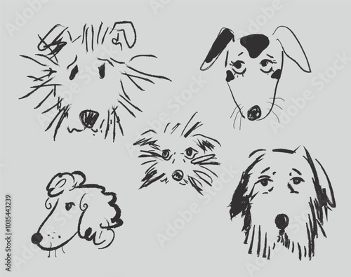 Cute hand drawn dogs. Vector