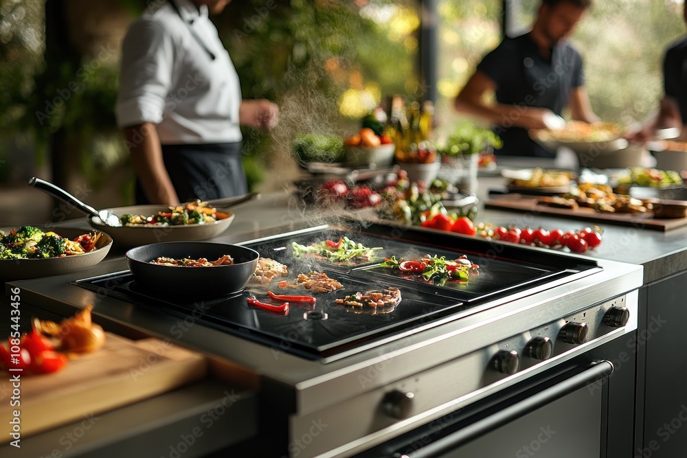 Cooking in a modern kitchen with fresh ingredients. Cooking in a modern kitchen with fresh ingredients.