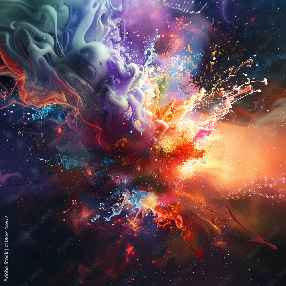 Obraz premium Abstract explosion of vibrant colors in space