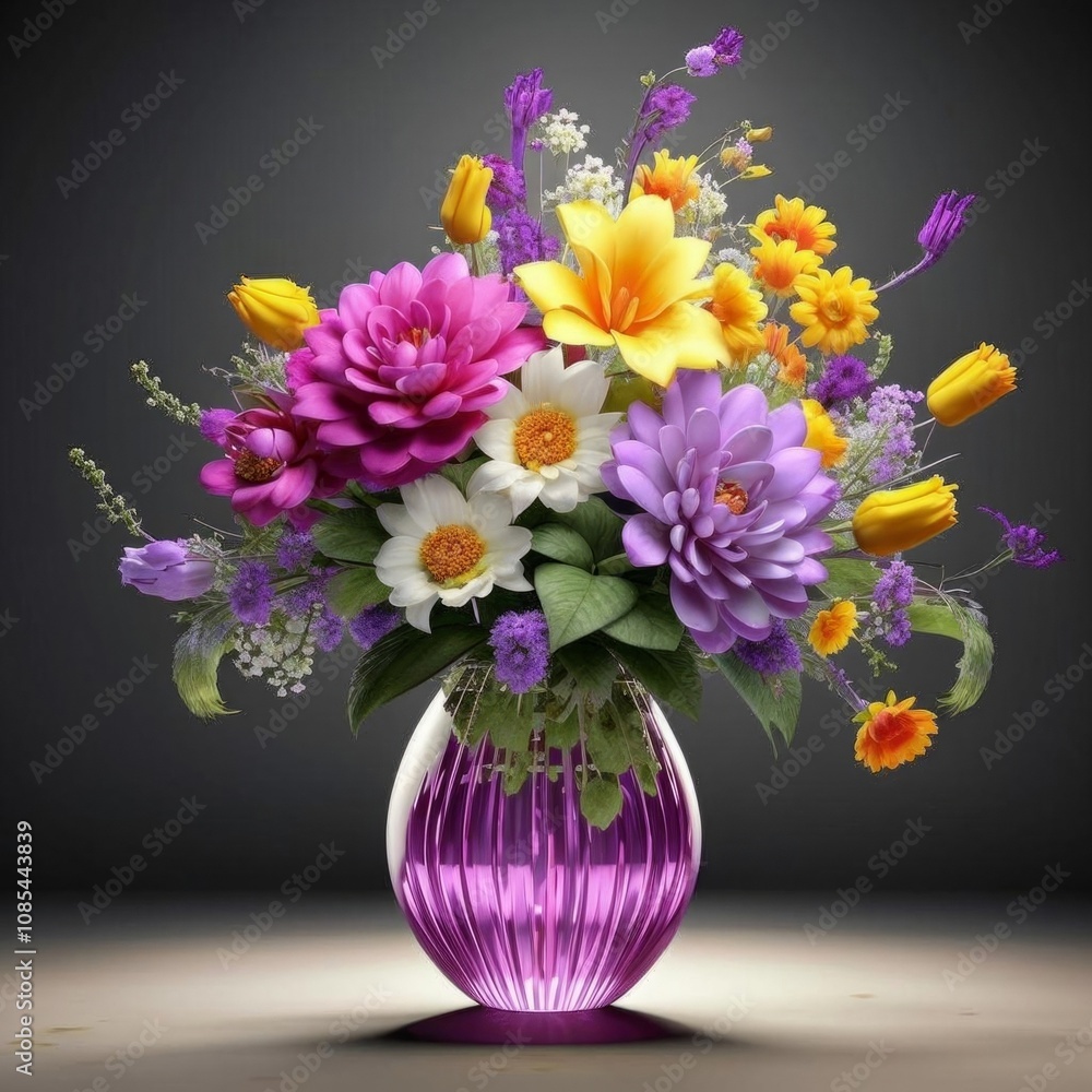 A stunning and vibrant floral arrangement. Delicate shades of pink, white, purple and yellow in an elegant vase create a harmonious and aesthetically pleasing display. A stunning and vibrant floral arrangement. Delicate shades of pink, white, purple and yellow in an elegant vase create a harmonious and aesthetically pleasing display.