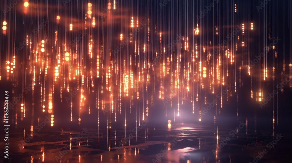Obraz premium A Captivating Digital Rainstorm Illuminates Droplets With Sound, Creating a Mesmerizing Display