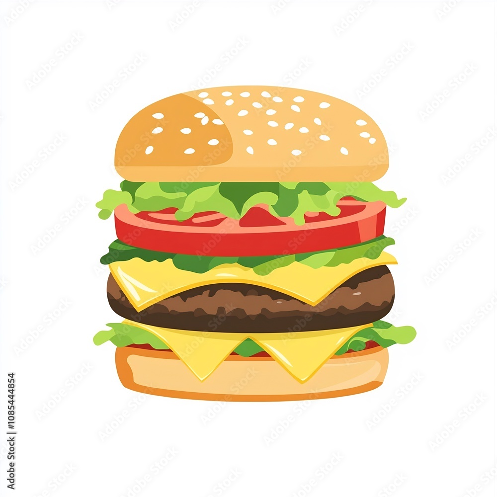 Flat Icon of a Layered Burger Representing Fast Food or Casual Dining Concept Isolated on White Background with Copy Space Flat Icon of a Layered Burger Representing Fast Food or Casual Dining Concept Isolated on White Background with Copy Space